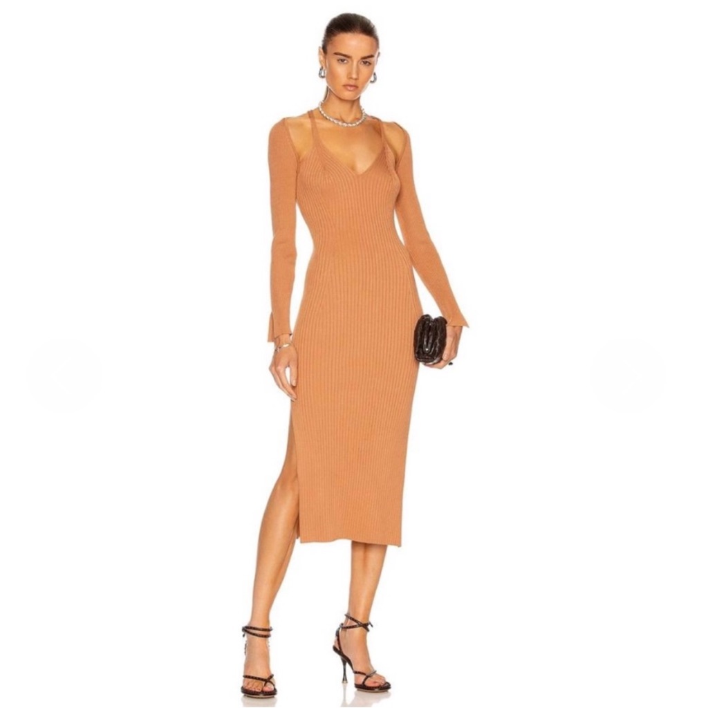 Jonathan Simkhai Tan Ribbed V-Neck Bodycon Dress